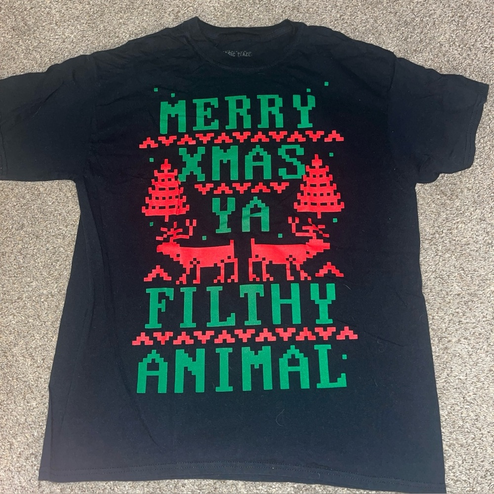 Home Alone "Merry Christmas Ya Filthy Animal" Graphic Pop T Shirt Large Black